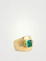 Vintage 18K Gold Emerald And Old Mine Cut Diamond Ring