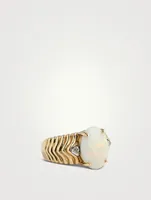 Vintage 14K Gold Ribbed Ring With Opal And Diamonds