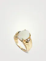 Vintage 14K Gold Ribbed Ring With Opal And Diamonds