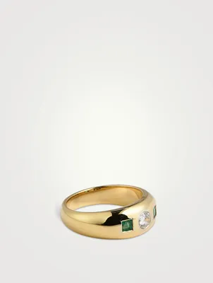 Vintage 14K Gold Ring Emeralds And Diamond