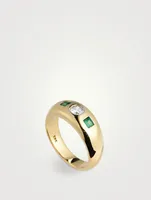 Vintage 14K Gold Ring Emeralds And Diamond