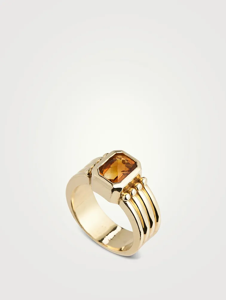 Vintage 18K Gold Faceted Citrine Ring