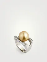 Vintage 14K White Gold South Sea Pearl Ring With Diamonds