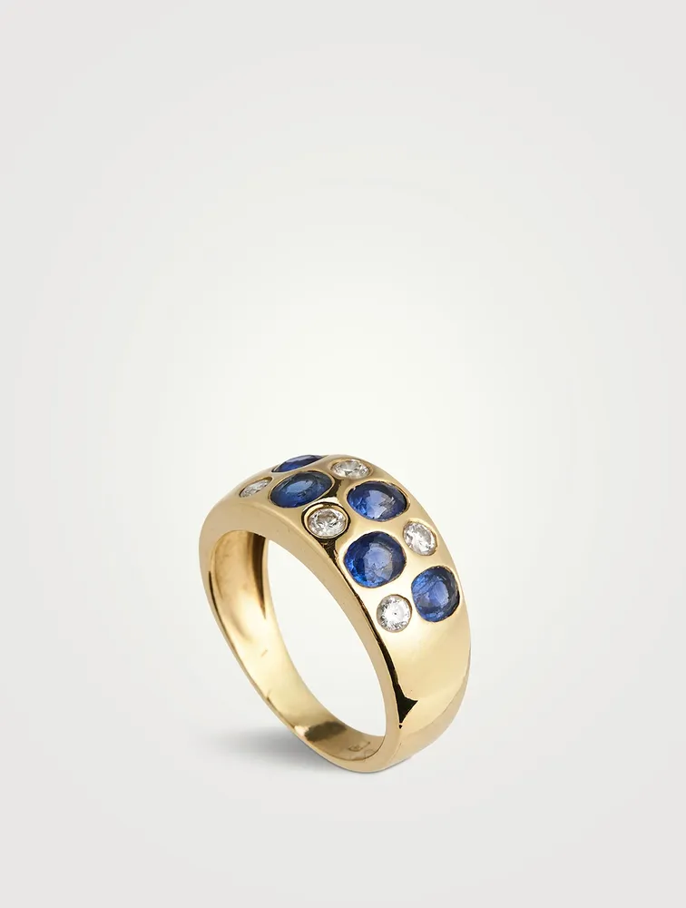 Vintage 18K Gold Sapphire And Diamond Ring