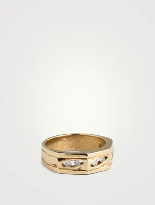 Vintage 14K Gold Geometric Band With Diamonds