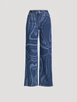 Wide-Leg Jeans Marmo Print