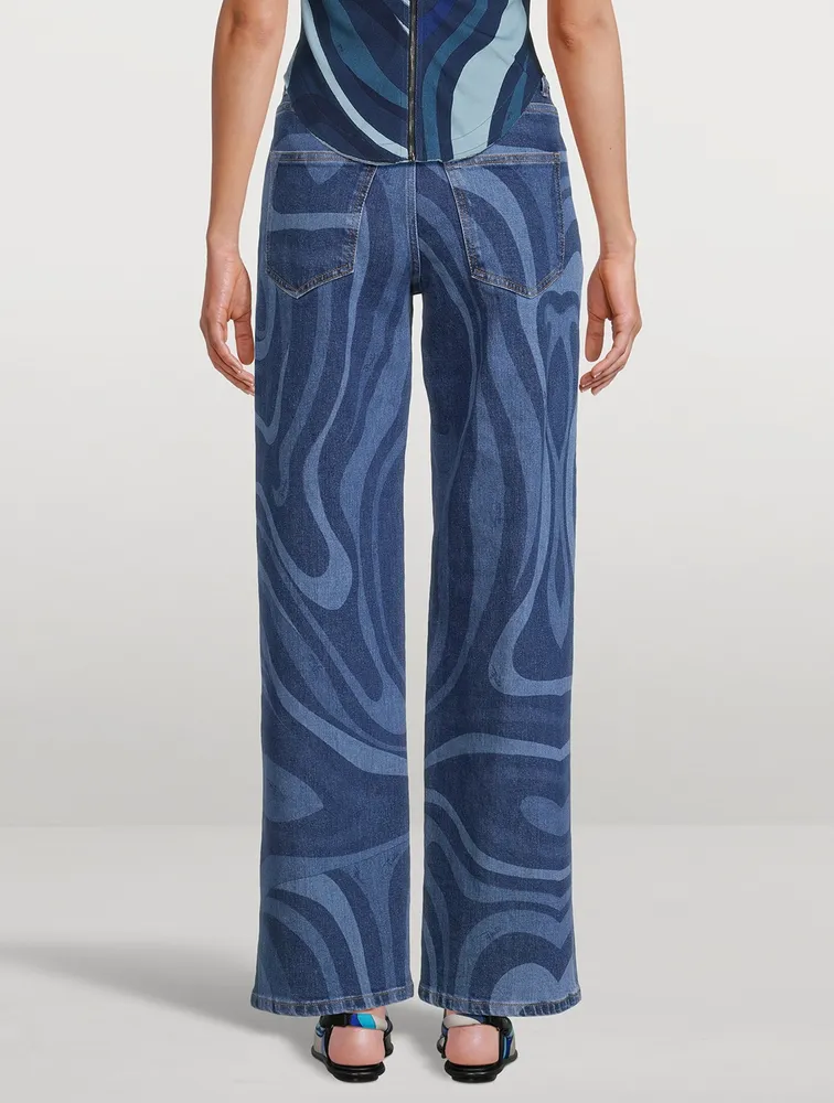 Wide-Leg Jeans Marmo Print