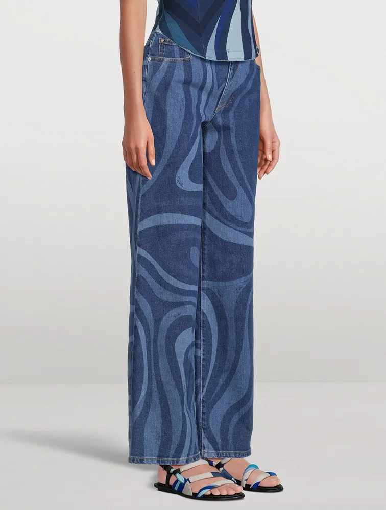 Wide-Leg Jeans Marmo Print