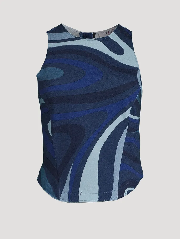 Sleeveless Jersey Top Marmo Print