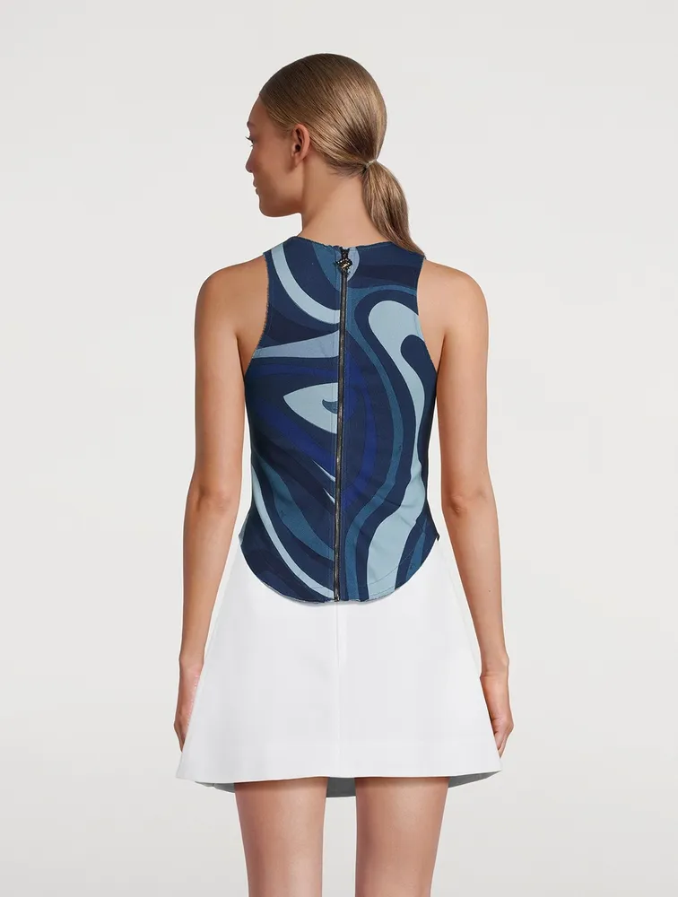 Sleeveless Jersey Top Marmo Print