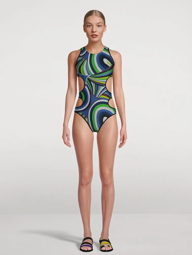 Cut-Out One-Piece Swimsuit Iride Print