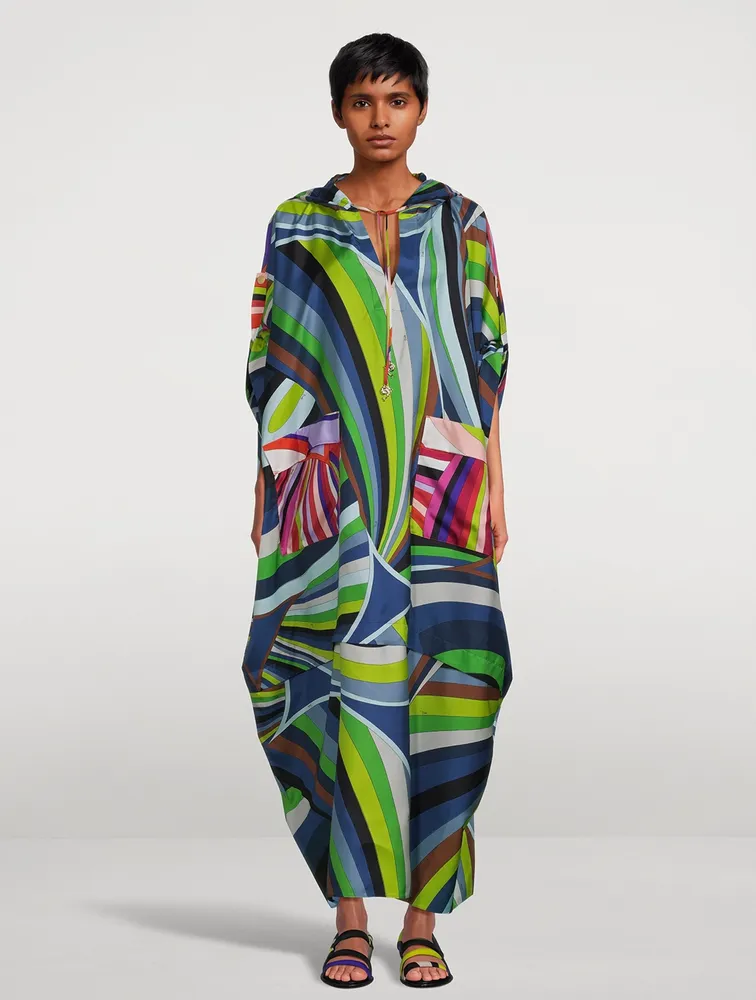 Silk Twill Caftan In Iride Print