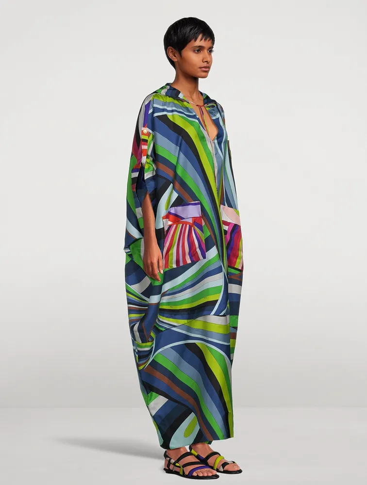 Silk Twill Caftan In Iride Print