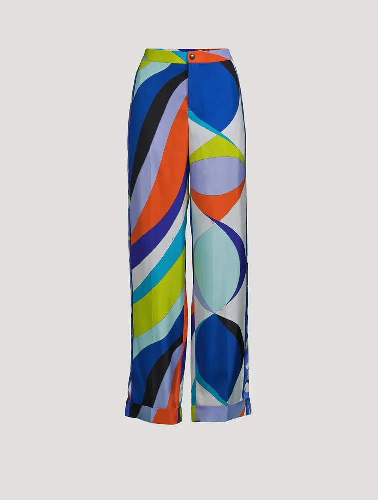 Printed Silk Twill Wide-Leg Trousers