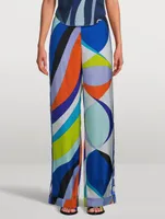 Printed Silk Twill Wide-Leg Trousers