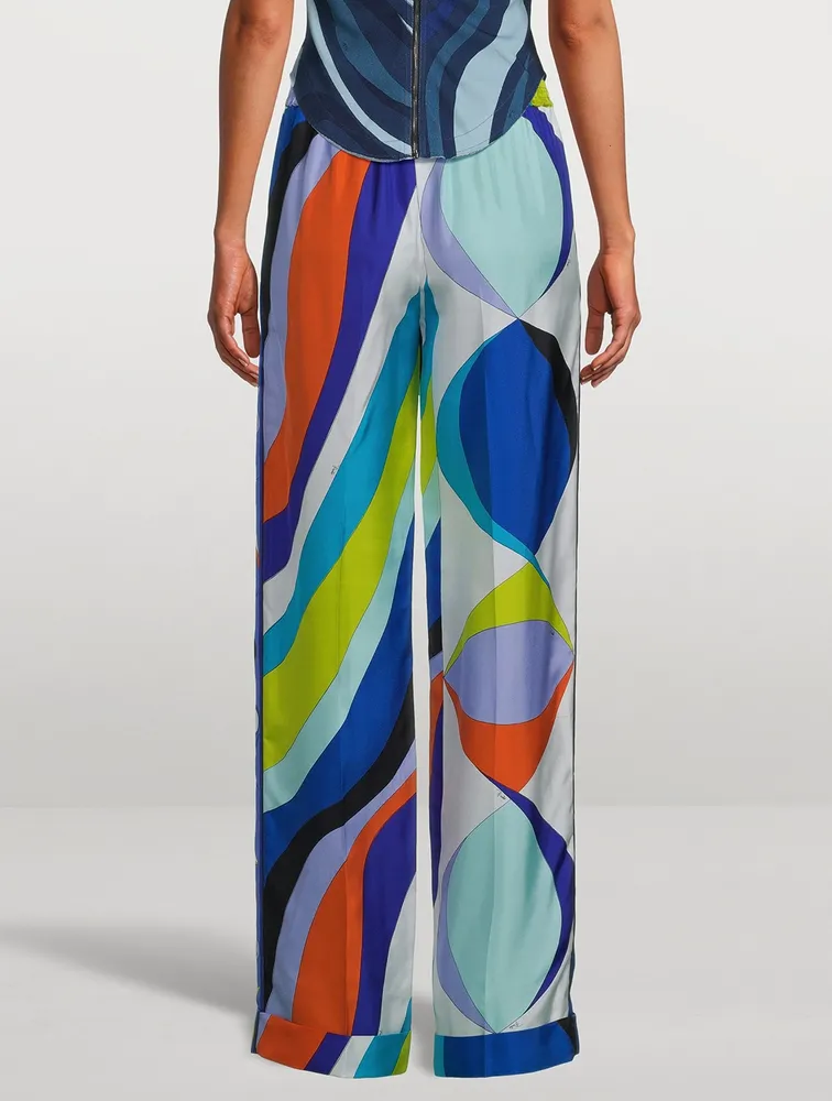 Printed Silk Twill Wide-Leg Trousers