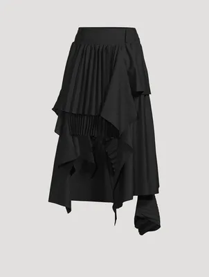 Wool-Blend Pleated Midi Skirt