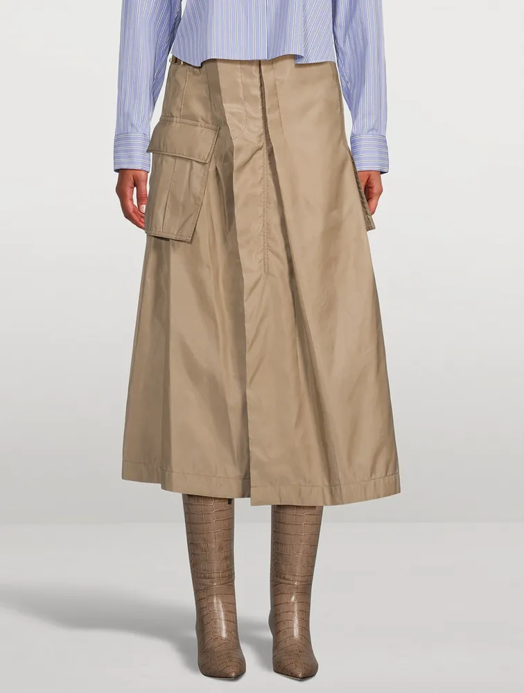 Nylon Twill Midi Skirt