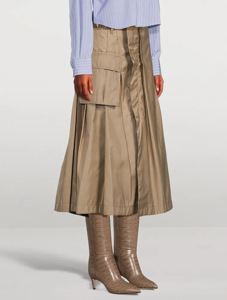 Nylon Twill Midi Skirt