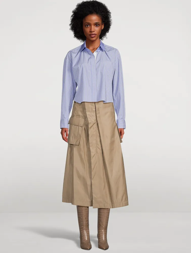 Nylon Twill Midi Skirt