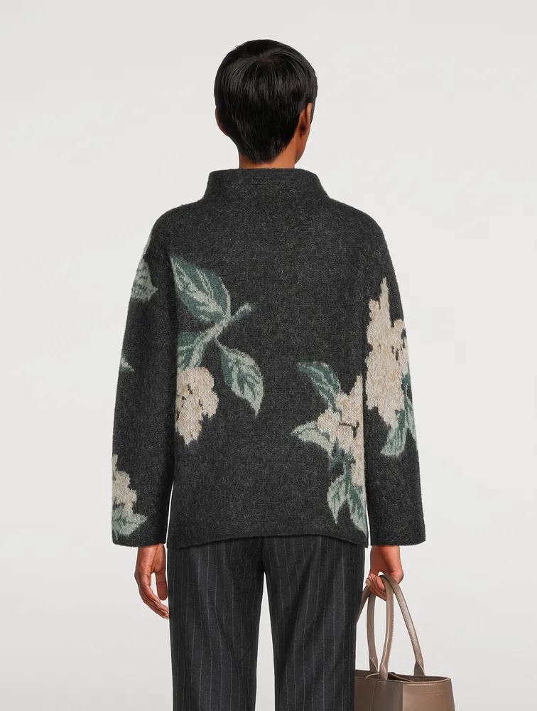 Brushed Floral Mockneck Sweater