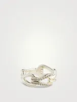 Surf Link Ring With Pavé Diamonds