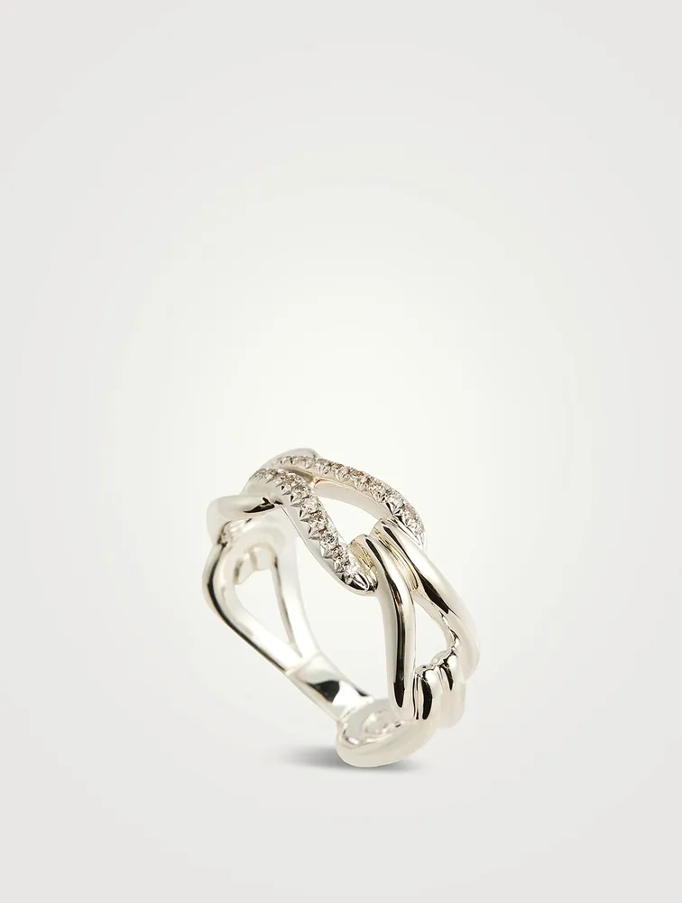 Surf Link Ring With Pavé Diamonds