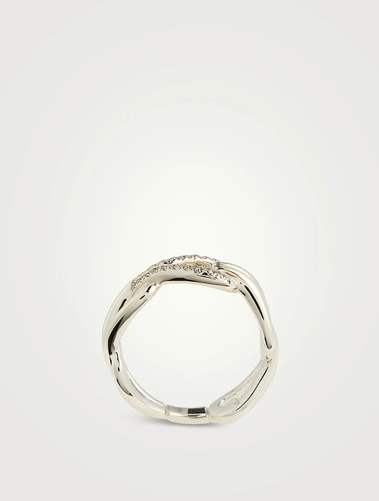 Surf Link Ring With Pavé Diamonds
