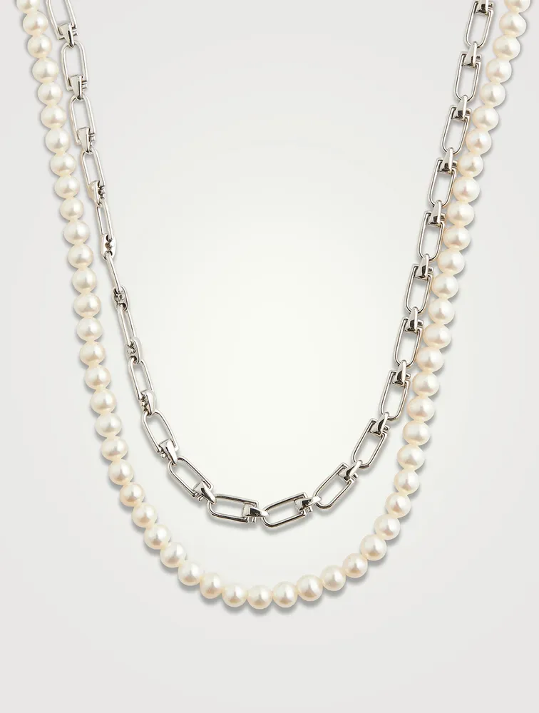 Double Reine Silver And Pearl Necklace