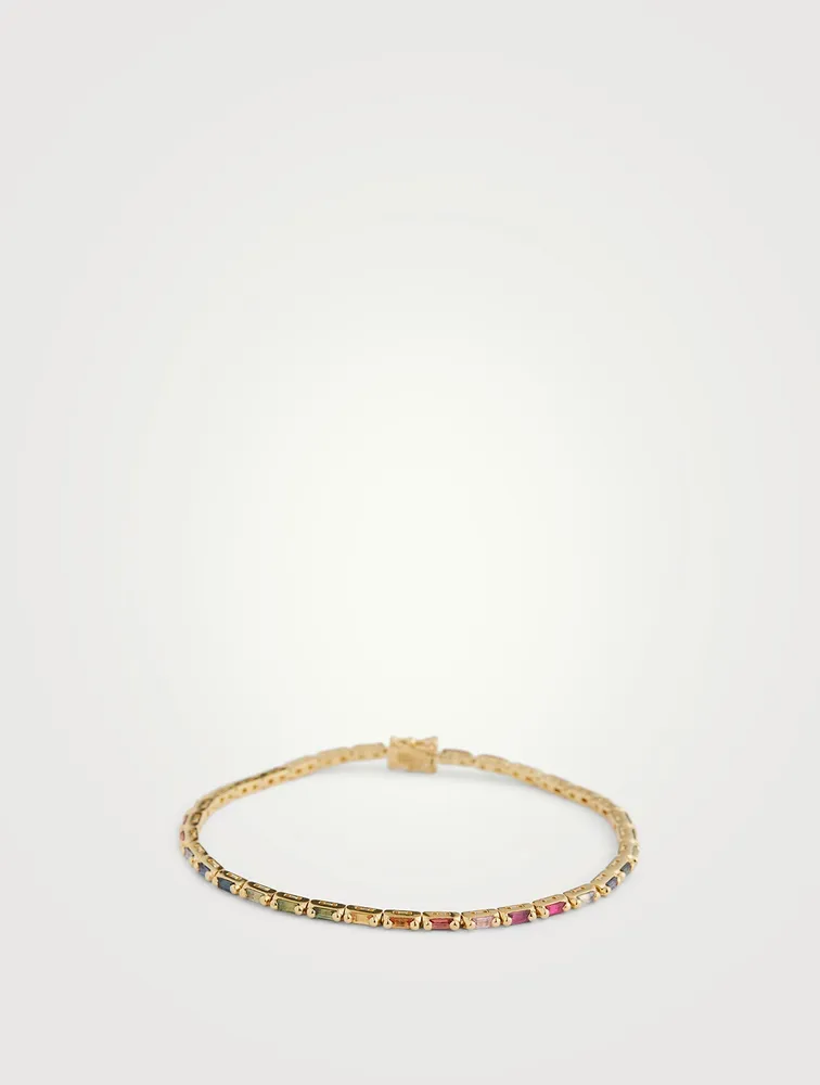 18K Gold Linear Rainbow Sapphire Tennis Bracelet