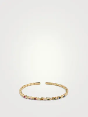 18K Gold Thin Mix Rainbow Sapphire Bangle Bracelet