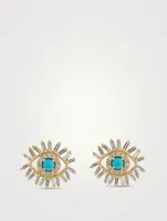 18K Gold Evil Eye Mini Turquoise And Diamond Stud Earrings