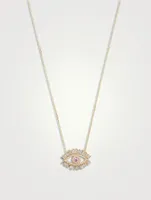 Medium 18K Gold Pavé Evil Eye Pendant Necklace With Pink Sapphire And Diamonds