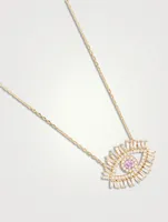 Medium 18K Gold Pavé Evil Eye Pendant Necklace With Pink Sapphire And Diamonds