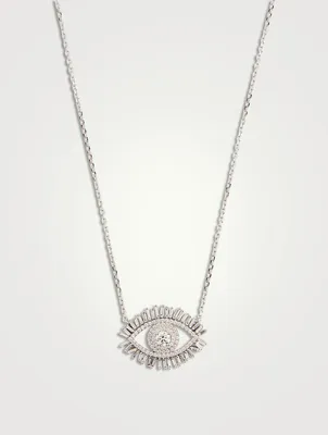 Midi 18K White Gold Evil Eye Diamond Half Pavé Pendant Necklace