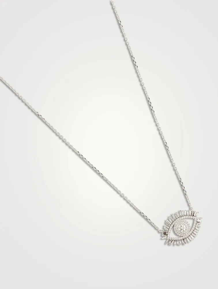 Midi 18K White Gold Evil Eye Diamond Half Pavé Pendant Necklace