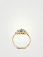 18K Gold Evil Eye Mini Turquoise And Diamond Ring