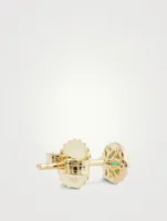 18K Gold Emerald Stud Earrings With Diamonds