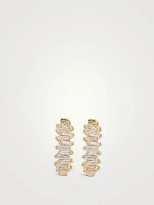18K Gold Diamond Baguette Hoop Earrings