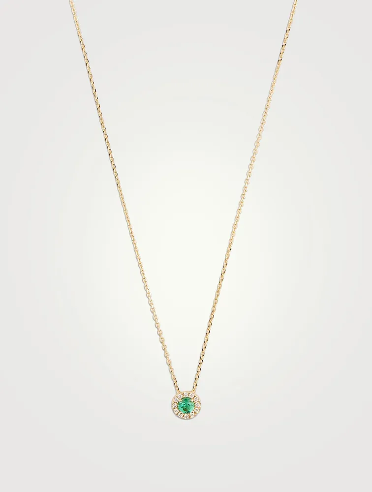 18K Gold Pendant Necklace With Emerald And Diamonds