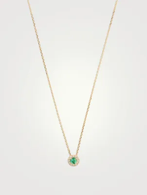 18K Gold Pendant Necklace With Emerald And Diamonds