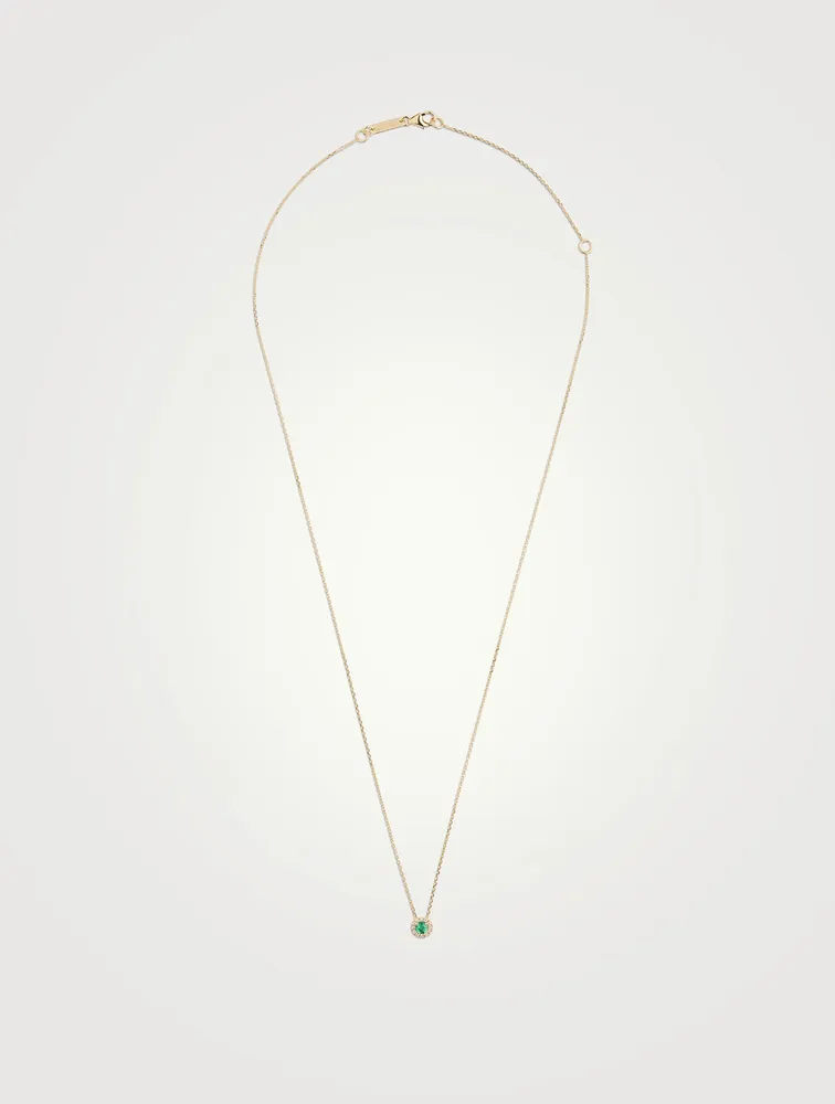 18K Gold Pendant Necklace With Emerald And Diamonds