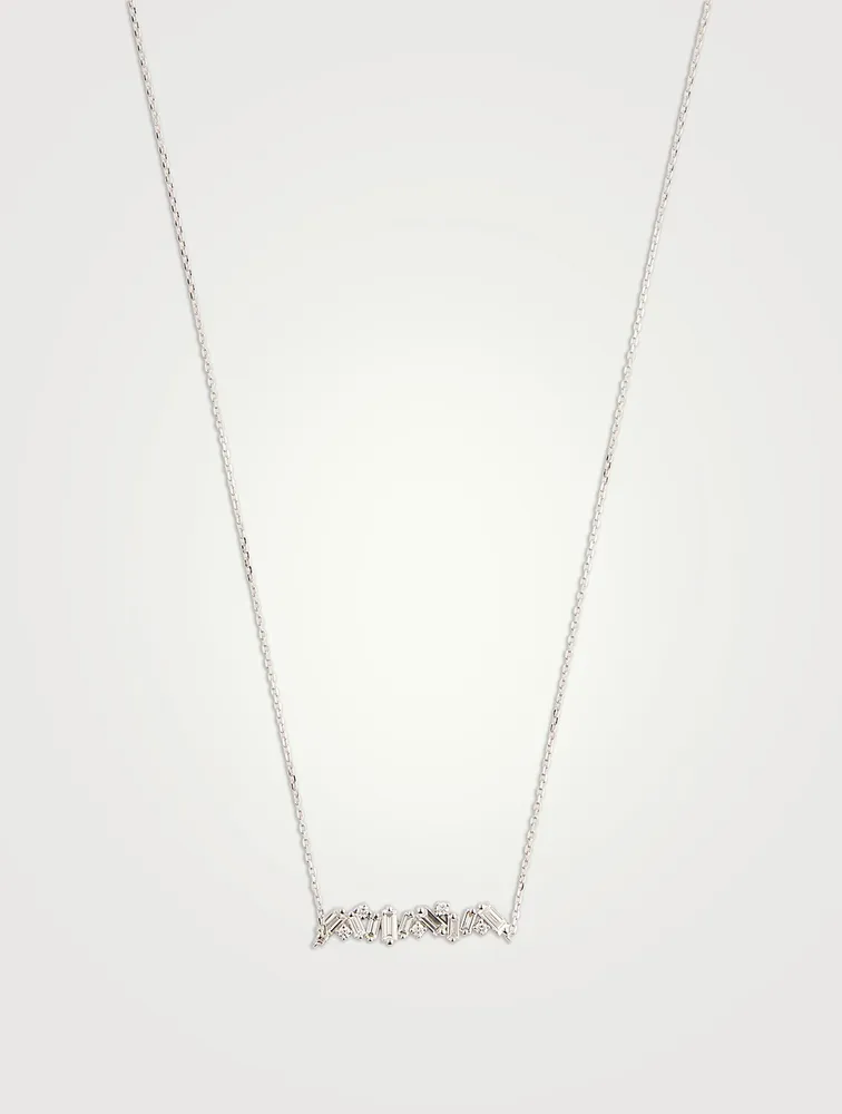 Fireworks 18K White Gold Bar Necklace With Diamonds