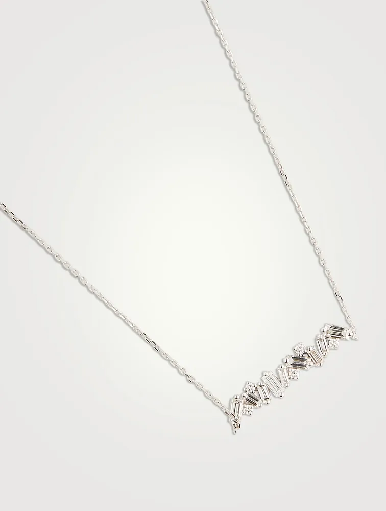 Fireworks 18K White Gold Bar Necklace With Diamonds