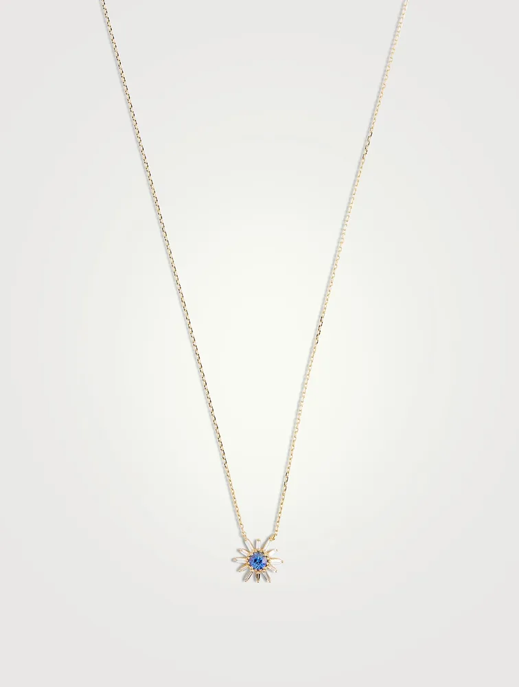 18K Gold Flower Pendant Necklace With Sapphire And Diamonds