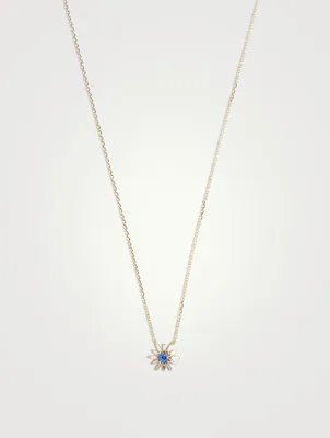 18K Gold Flower Pendant Necklace With Sapphire And Diamonds