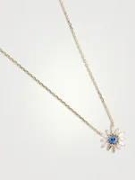 18K Gold Flower Pendant Necklace With Sapphire And Diamonds