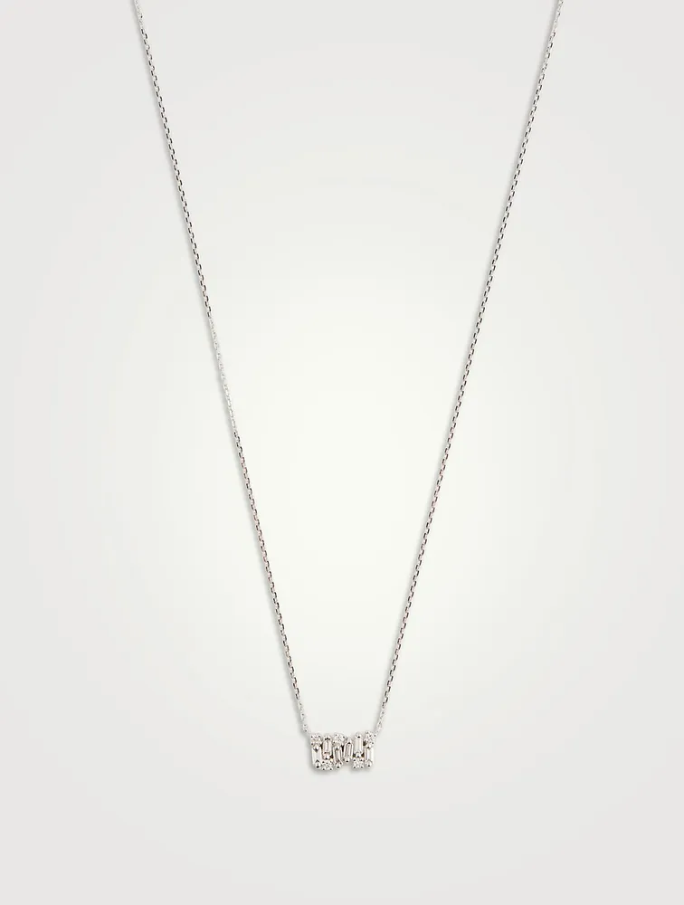 Mini  Shimmer 18K White Gold Diamond Bar Pendant Necklace