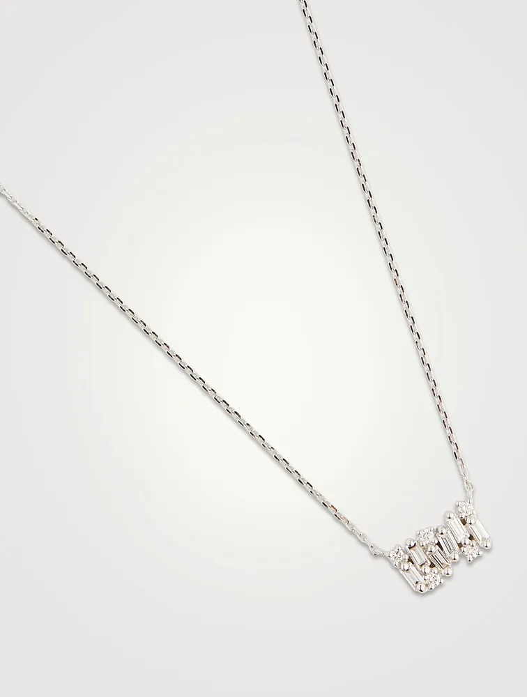 Mini  Shimmer 18K White Gold Diamond Bar Pendant Necklace