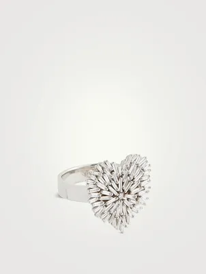 Medium Classic Diamonds 18K White Gold Heart Ring